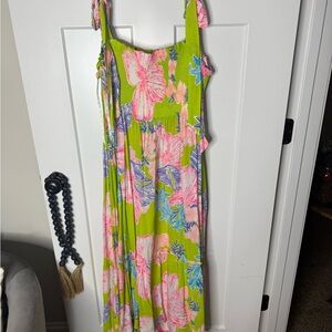 Lilly Pulitzer Vibrant Pink and Green Midi Dress